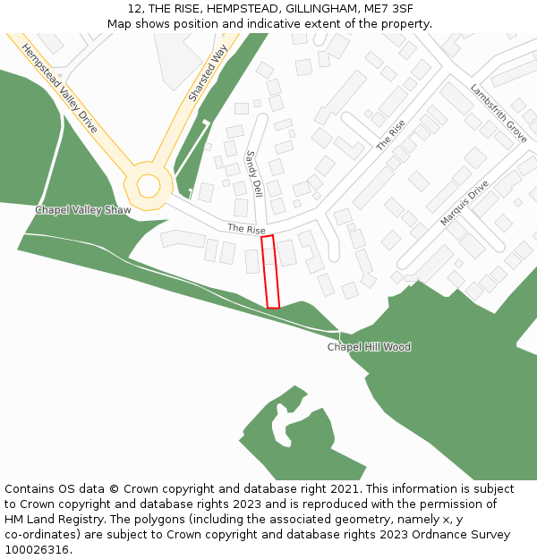 12, THE RISE, HEMPSTEAD, GILLINGHAM, ME7 3SF: Location map and indicative extent of plot