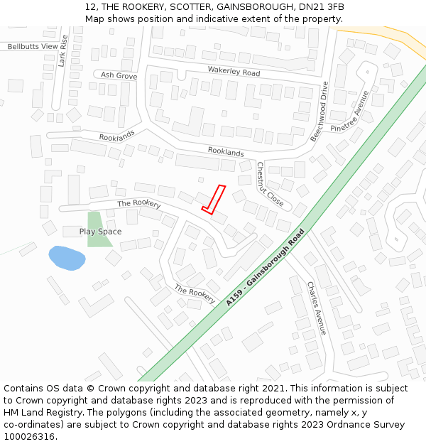 12, THE ROOKERY, SCOTTER, GAINSBOROUGH, DN21 3FB: Location map and indicative extent of plot