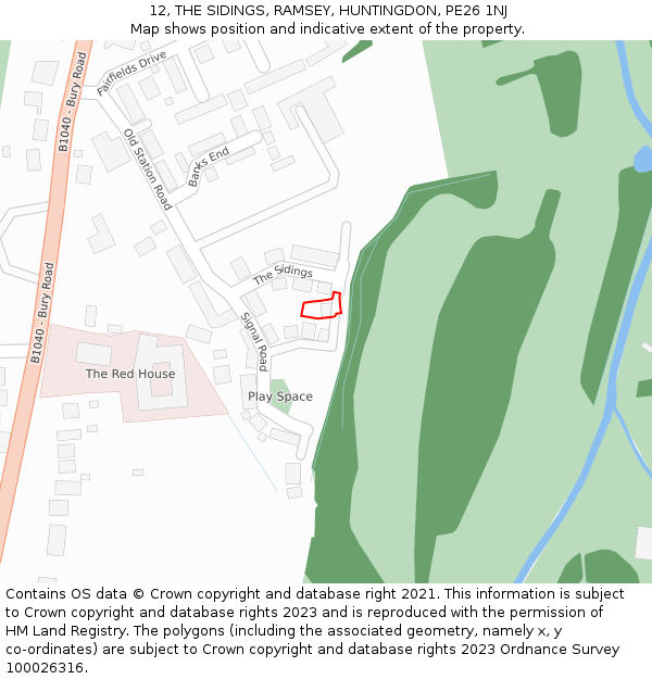 12, THE SIDINGS, RAMSEY, HUNTINGDON, PE26 1NJ: Location map and indicative extent of plot