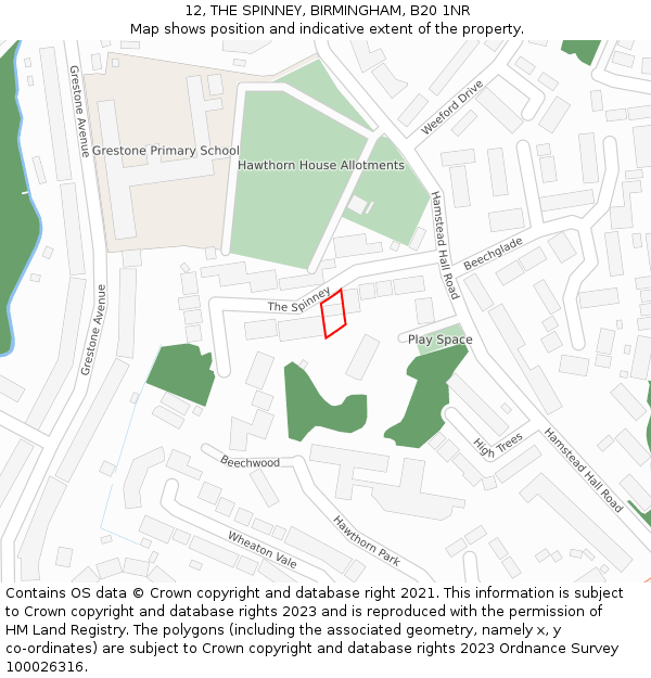 12, THE SPINNEY, BIRMINGHAM, B20 1NR: Location map and indicative extent of plot