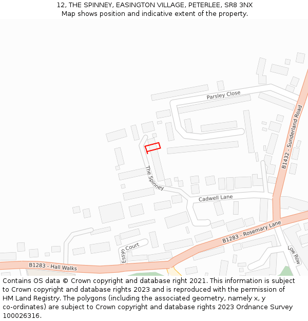 12, THE SPINNEY, EASINGTON VILLAGE, PETERLEE, SR8 3NX: Location map and indicative extent of plot