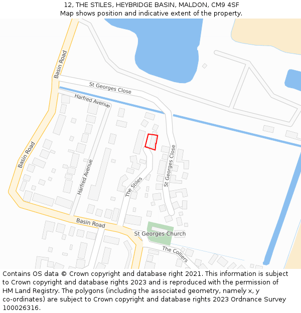 12, THE STILES, HEYBRIDGE BASIN, MALDON, CM9 4SF: Location map and indicative extent of plot