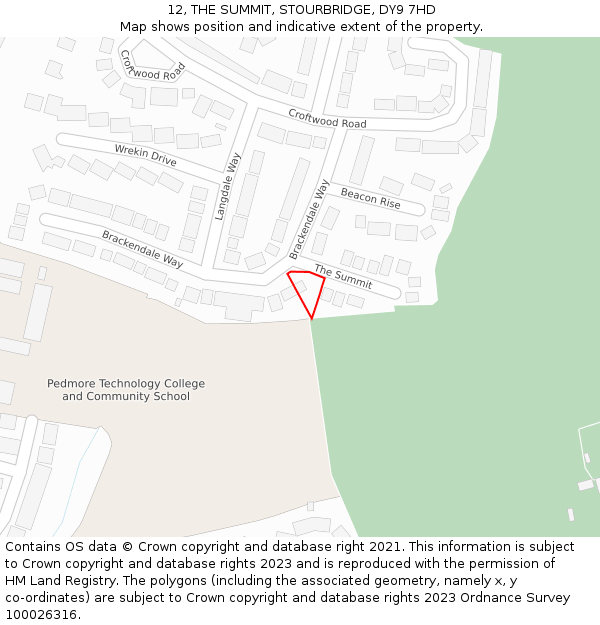 12, THE SUMMIT, STOURBRIDGE, DY9 7HD: Location map and indicative extent of plot