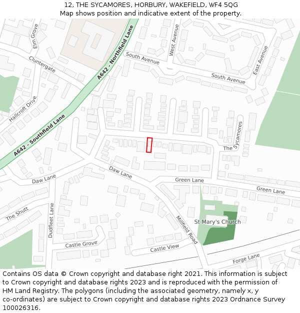 12, THE SYCAMORES, HORBURY, WAKEFIELD, WF4 5QG: Location map and indicative extent of plot