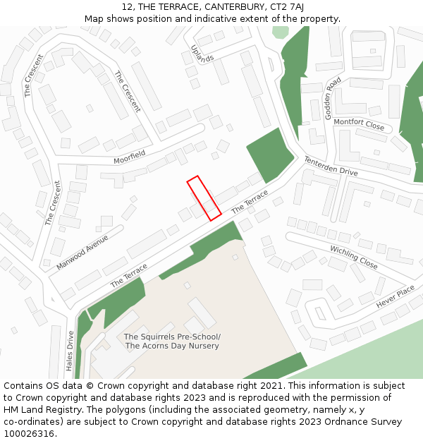 12, THE TERRACE, CANTERBURY, CT2 7AJ: Location map and indicative extent of plot