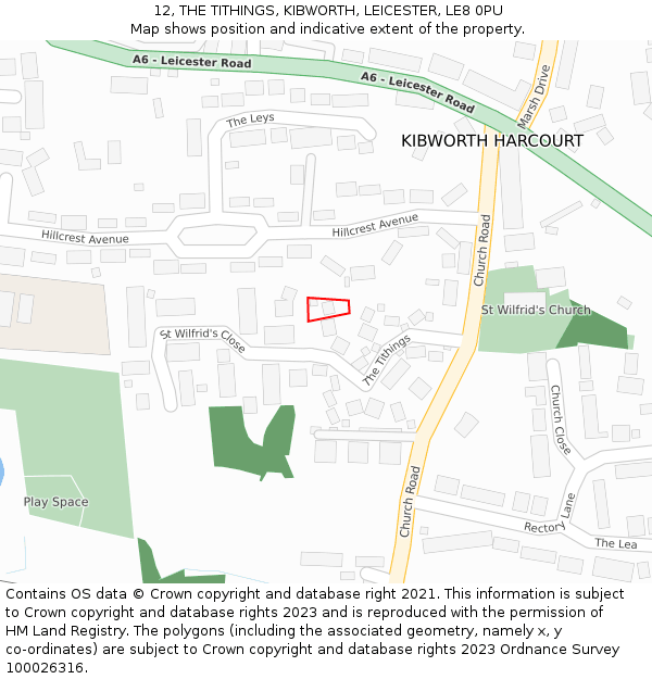 12, THE TITHINGS, KIBWORTH, LEICESTER, LE8 0PU: Location map and indicative extent of plot