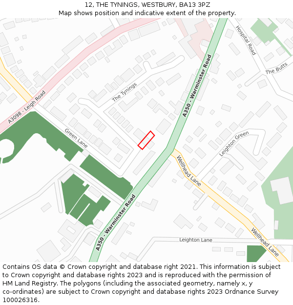 12, THE TYNINGS, WESTBURY, BA13 3PZ: Location map and indicative extent of plot