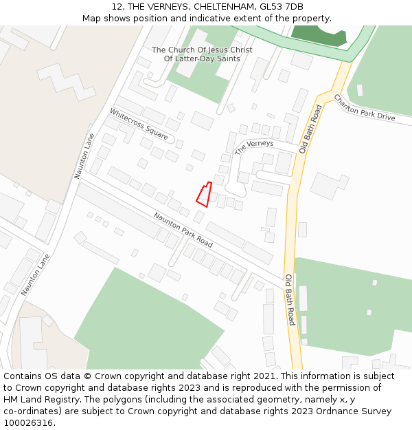 12, THE VERNEYS, CHELTENHAM, GL53 7DB: Location map and indicative extent of plot