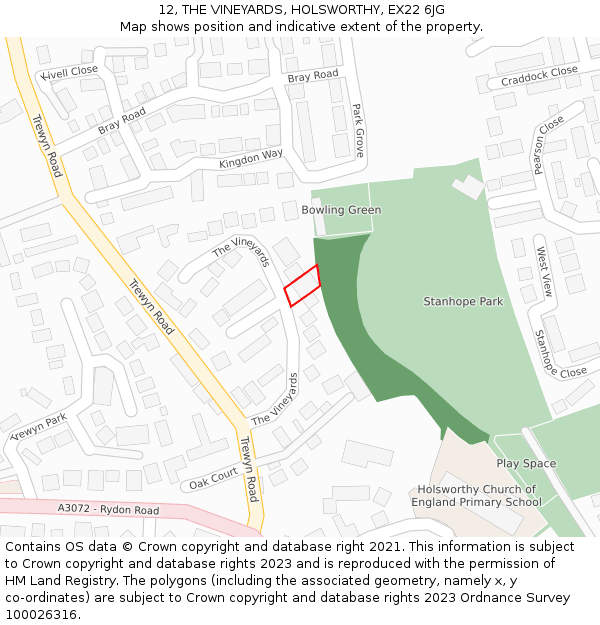 12, THE VINEYARDS, HOLSWORTHY, EX22 6JG: Location map and indicative extent of plot