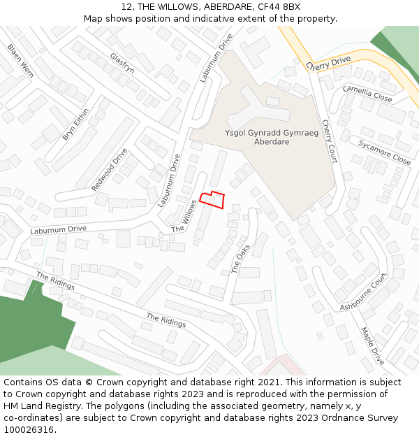 12, THE WILLOWS, ABERDARE, CF44 8BX: Location map and indicative extent of plot