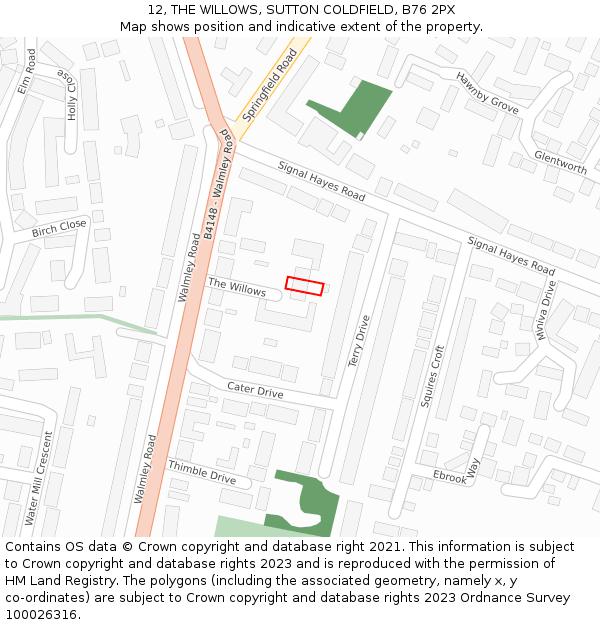 12, THE WILLOWS, SUTTON COLDFIELD, B76 2PX: Location map and indicative extent of plot