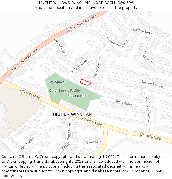 12, THE WILLOWS, WINCHAM, NORTHWICH, CW9 6PW: Location map and indicative extent of plot
