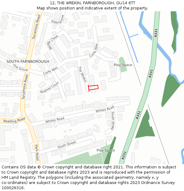 12, THE WREKIN, FARNBOROUGH, GU14 6TT: Location map and indicative extent of plot