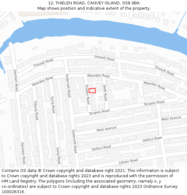 12, THIELEN ROAD, CANVEY ISLAND, SS8 9BA: Location map and indicative extent of plot