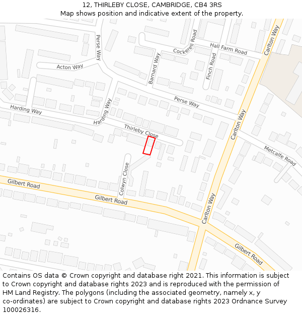 12, THIRLEBY CLOSE, CAMBRIDGE, CB4 3RS: Location map and indicative extent of plot
