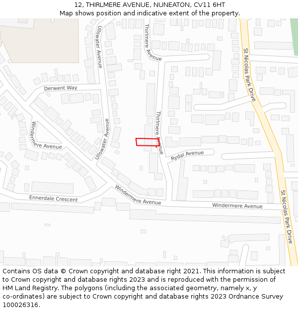 12, THIRLMERE AVENUE, NUNEATON, CV11 6HT: Location map and indicative extent of plot