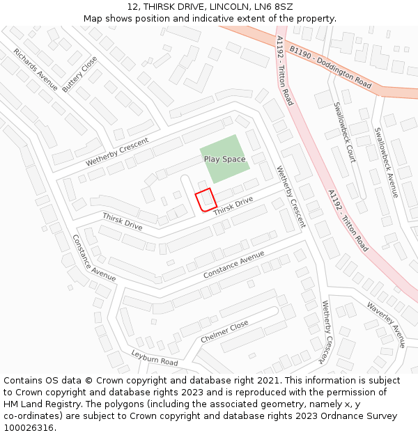 12, THIRSK DRIVE, LINCOLN, LN6 8SZ: Location map and indicative extent of plot