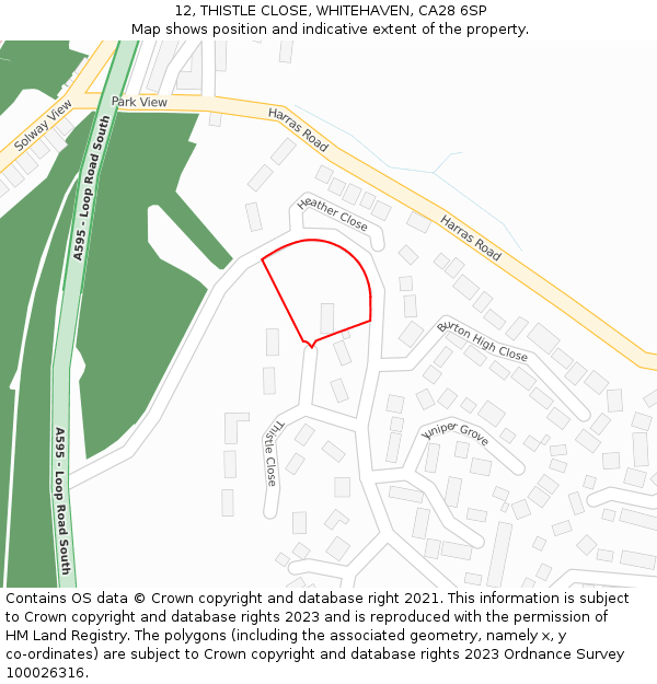 12, THISTLE CLOSE, WHITEHAVEN, CA28 6SP: Location map and indicative extent of plot