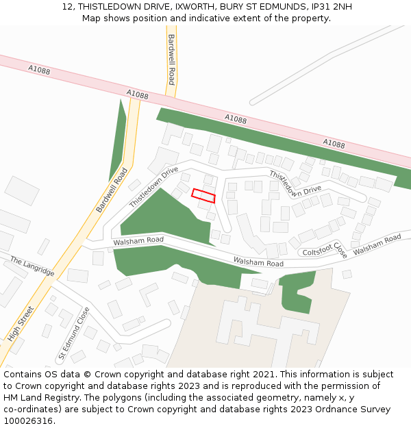 12, THISTLEDOWN DRIVE, IXWORTH, BURY ST EDMUNDS, IP31 2NH: Location map and indicative extent of plot