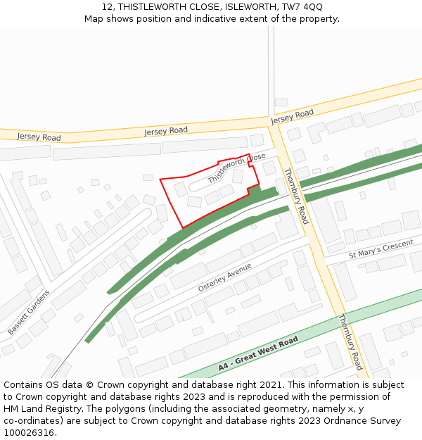 12, THISTLEWORTH CLOSE, ISLEWORTH, TW7 4QQ: Location map and indicative extent of plot