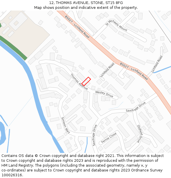 12, THOMAS AVENUE, STONE, ST15 8FG: Location map and indicative extent of plot