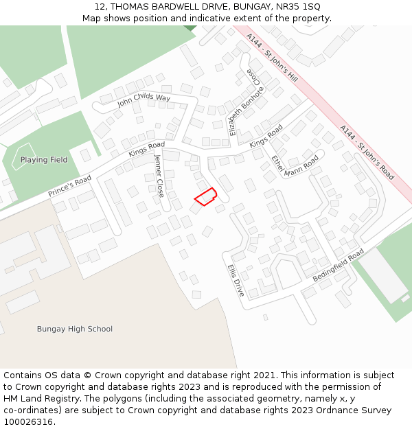 12, THOMAS BARDWELL DRIVE, BUNGAY, NR35 1SQ: Location map and indicative extent of plot