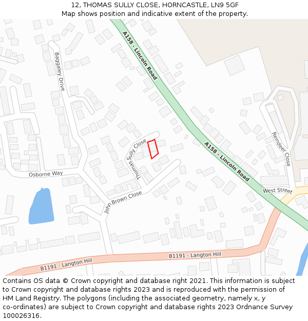 12, THOMAS SULLY CLOSE, HORNCASTLE, LN9 5GF: Location map and indicative extent of plot