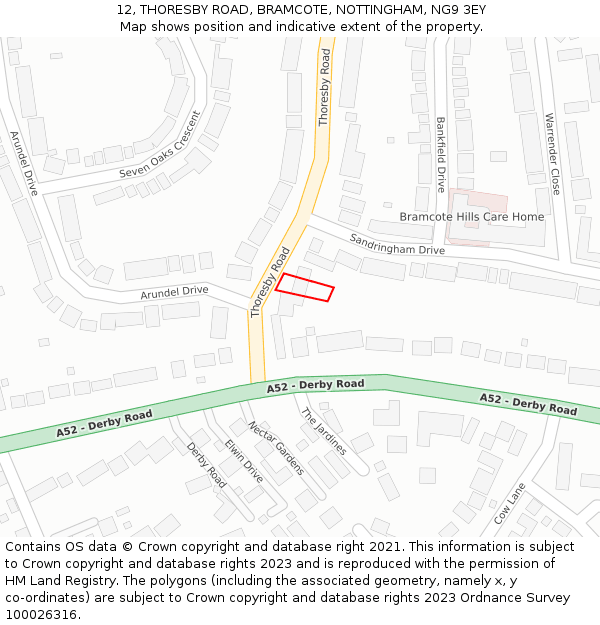 12, THORESBY ROAD, BRAMCOTE, NOTTINGHAM, NG9 3EY: Location map and indicative extent of plot