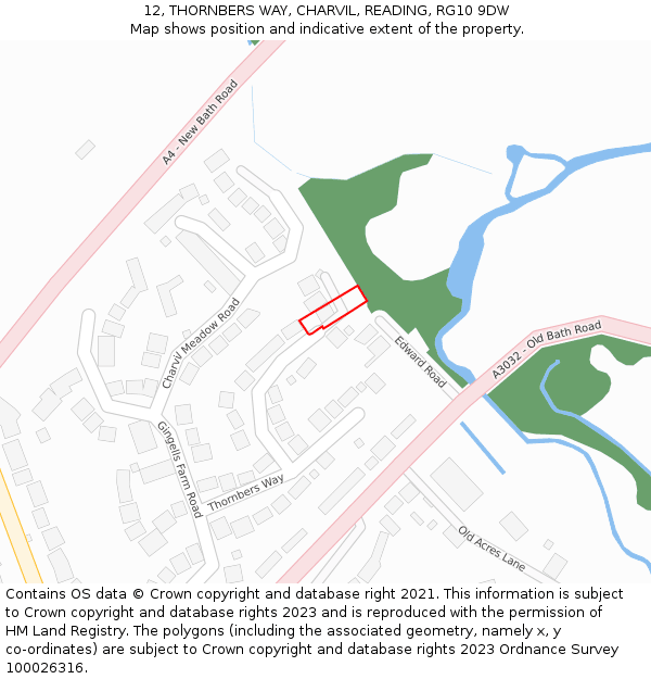 12, THORNBERS WAY, CHARVIL, READING, RG10 9DW: Location map and indicative extent of plot