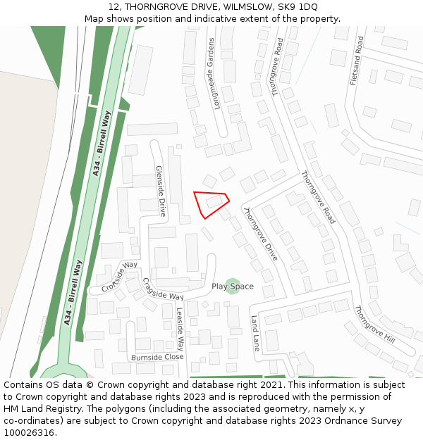 12, THORNGROVE DRIVE, WILMSLOW, SK9 1DQ: Location map and indicative extent of plot