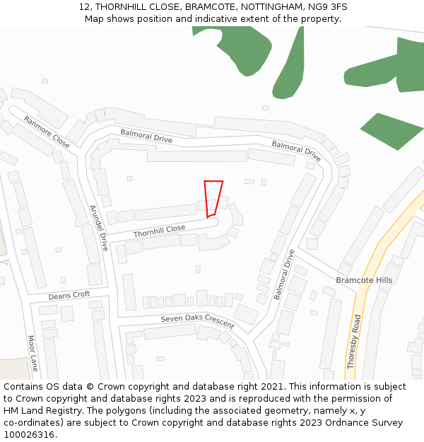 12, THORNHILL CLOSE, BRAMCOTE, NOTTINGHAM, NG9 3FS: Location map and indicative extent of plot