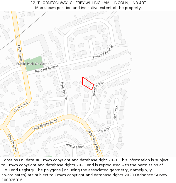 12, THORNTON WAY, CHERRY WILLINGHAM, LINCOLN, LN3 4BT: Location map and indicative extent of plot