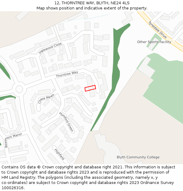 12, THORNTREE WAY, BLYTH, NE24 4LS: Location map and indicative extent of plot