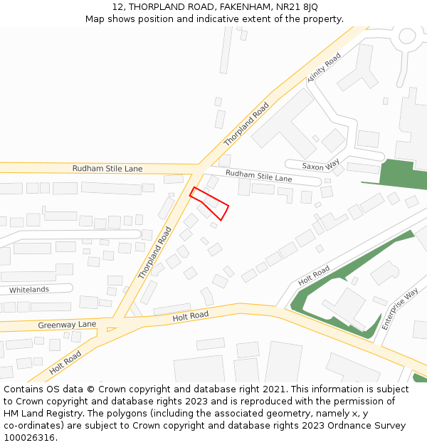 12, THORPLAND ROAD, FAKENHAM, NR21 8JQ: Location map and indicative extent of plot