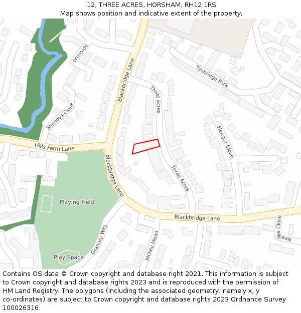 12, THREE ACRES, HORSHAM, RH12 1RS: Location map and indicative extent of plot