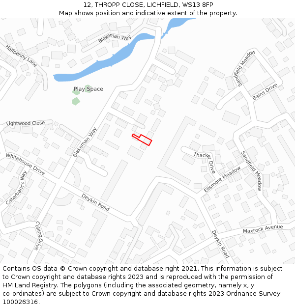 12, THROPP CLOSE, LICHFIELD, WS13 8FP: Location map and indicative extent of plot