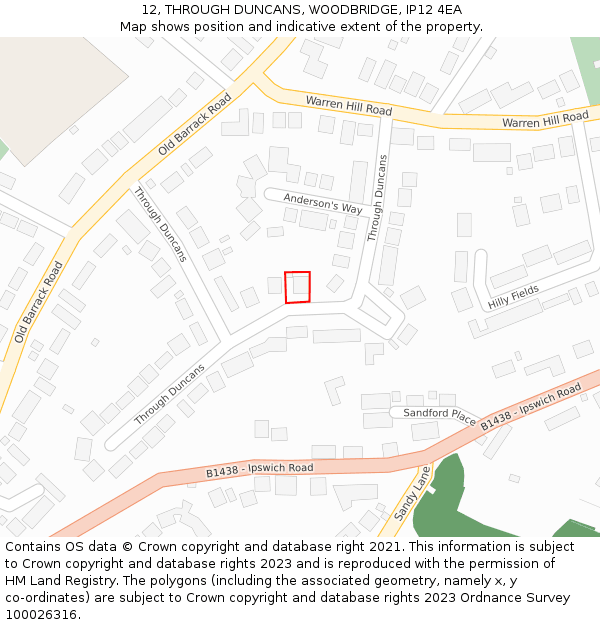 12, THROUGH DUNCANS, WOODBRIDGE, IP12 4EA: Location map and indicative extent of plot
