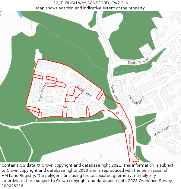 12, THRUSH WAY, WINSFORD, CW7 3LN: Location map and indicative extent of plot