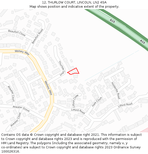 12, THURLOW COURT, LINCOLN, LN2 4SA: Location map and indicative extent of plot