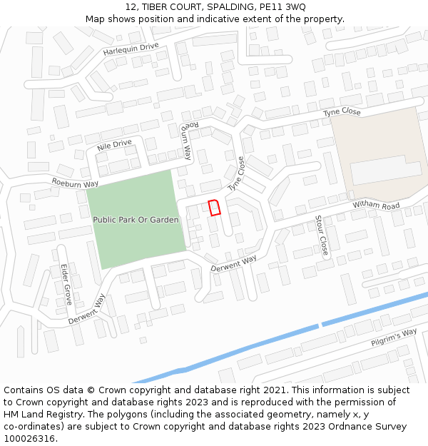 12, TIBER COURT, SPALDING, PE11 3WQ: Location map and indicative extent of plot