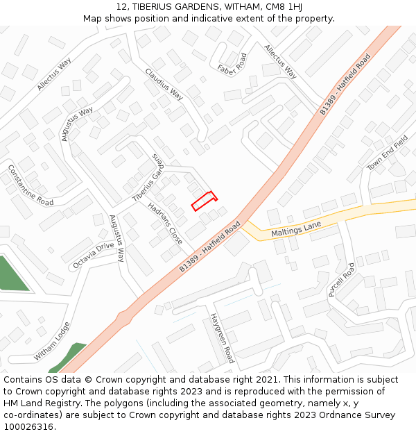 12, TIBERIUS GARDENS, WITHAM, CM8 1HJ: Location map and indicative extent of plot