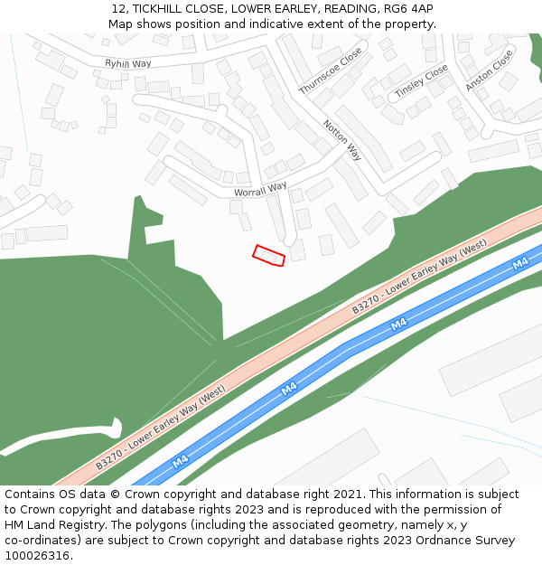 12, TICKHILL CLOSE, LOWER EARLEY, READING, RG6 4AP: Location map and indicative extent of plot