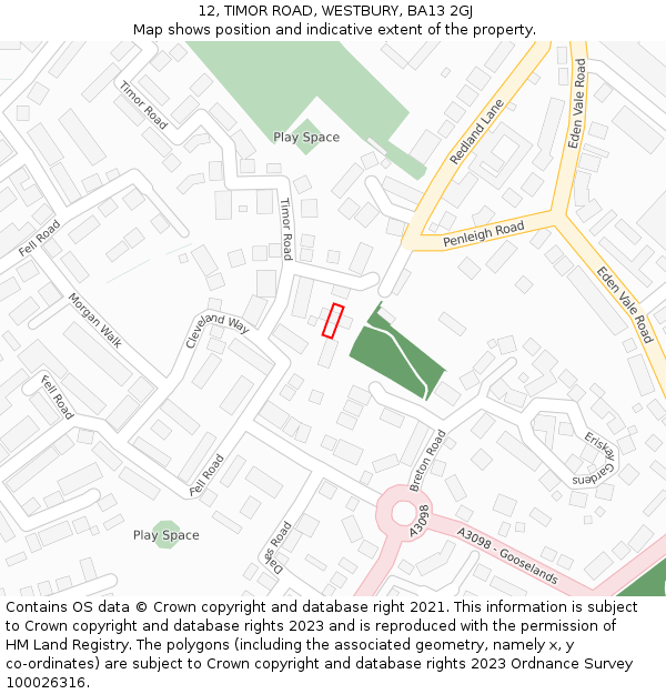 12, TIMOR ROAD, WESTBURY, BA13 2GJ: Location map and indicative extent of plot