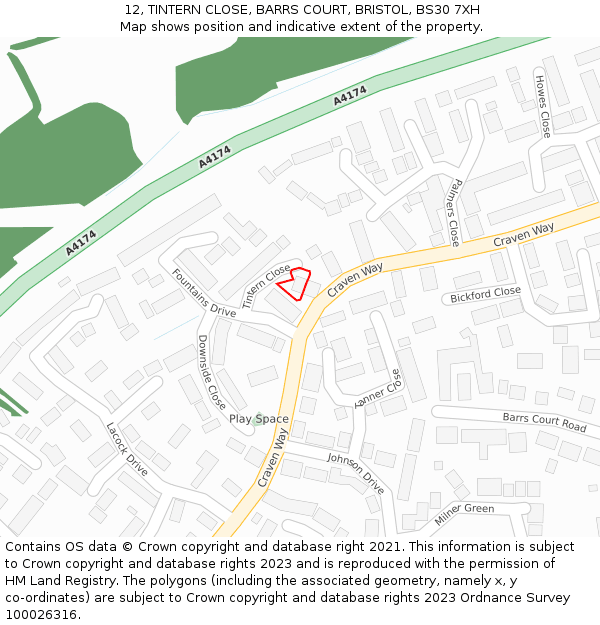 12, TINTERN CLOSE, BARRS COURT, BRISTOL, BS30 7XH: Location map and indicative extent of plot