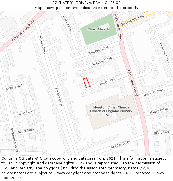 12, TINTERN DRIVE, WIRRAL, CH46 0PJ: Location map and indicative extent of plot