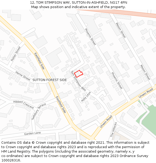 12, TOM STIMPSON WAY, SUTTON-IN-ASHFIELD, NG17 4PN: Location map and indicative extent of plot