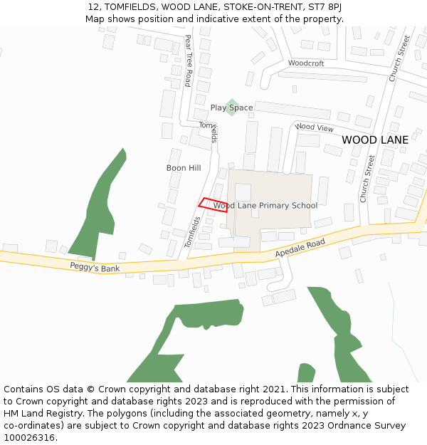 12, TOMFIELDS, WOOD LANE, STOKE-ON-TRENT, ST7 8PJ: Location map and indicative extent of plot