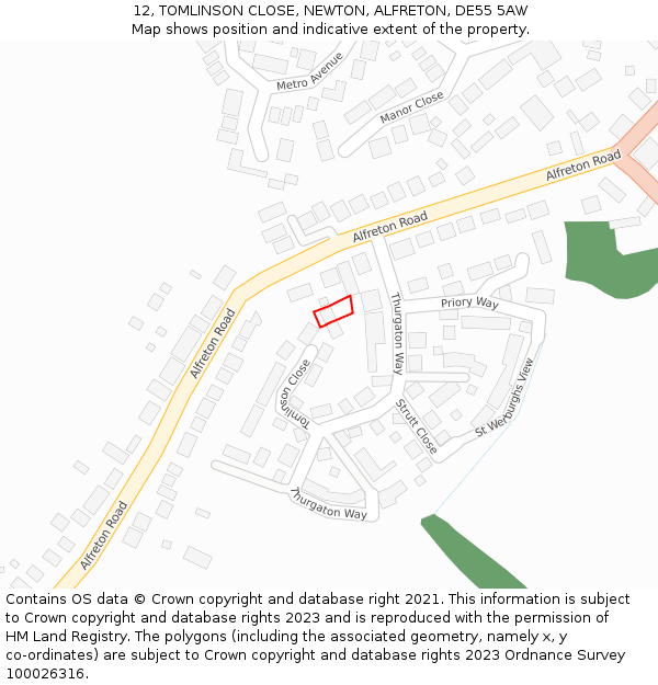 12, TOMLINSON CLOSE, NEWTON, ALFRETON, DE55 5AW: Location map and indicative extent of plot