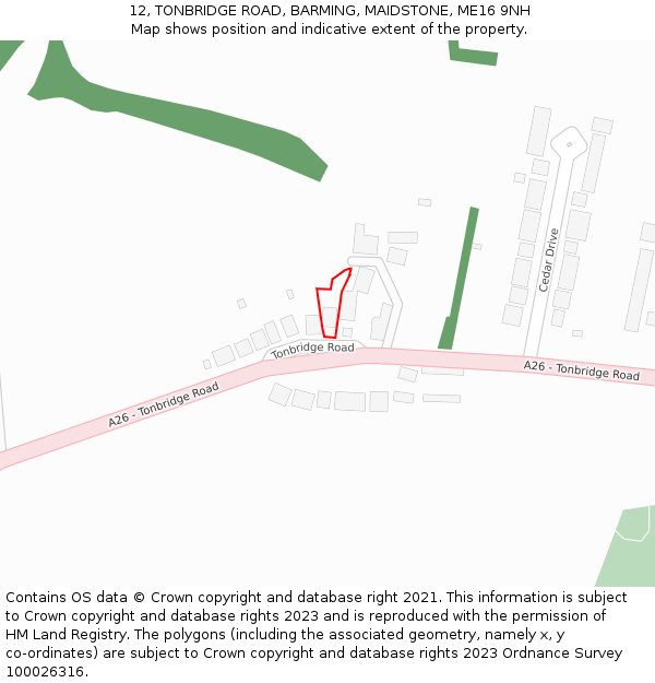 12, TONBRIDGE ROAD, BARMING, MAIDSTONE, ME16 9NH: Location map and indicative extent of plot