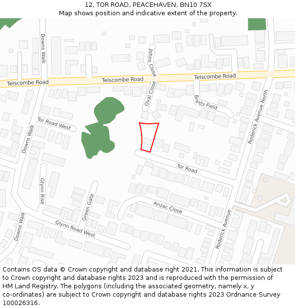 12, TOR ROAD, PEACEHAVEN, BN10 7SX: Location map and indicative extent of plot